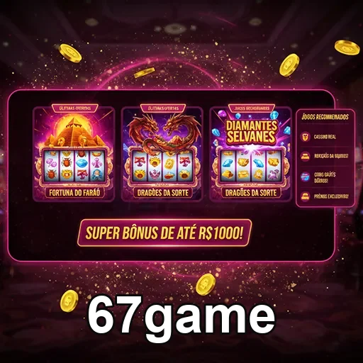 Interface de app mobile da 67game com design moderno